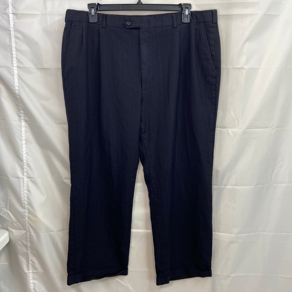 Burberry men's navy pinstripe wool‎ pleated cuffed trousers slacks dress pants